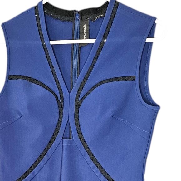 Yigal Azrouel Sleeveless Cutout Bodycon Blue Black Midi Dress Size 8 - Picture 3 of 12